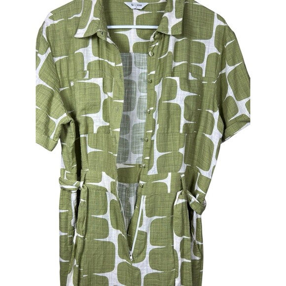 Tu x Scion Green White Abstract Jumpsuit UK 14 US 10 Cotton Belted Button Up - Picture 15 of 16